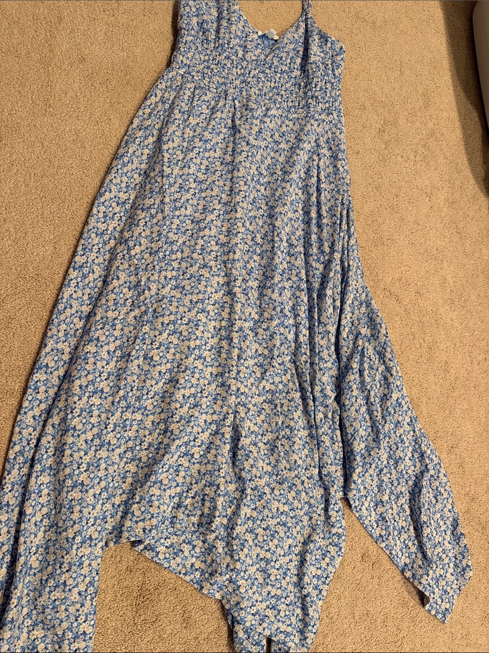 Blu Pepper Blue and White Floral Maxi handkerchief Dress sz small